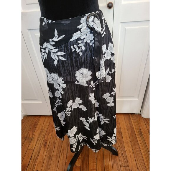 Black/White Floral Sheer Mixed Print Midi Skirt Buckle 12P Whimsygoth Fairy Boho - Picture 1 of 10